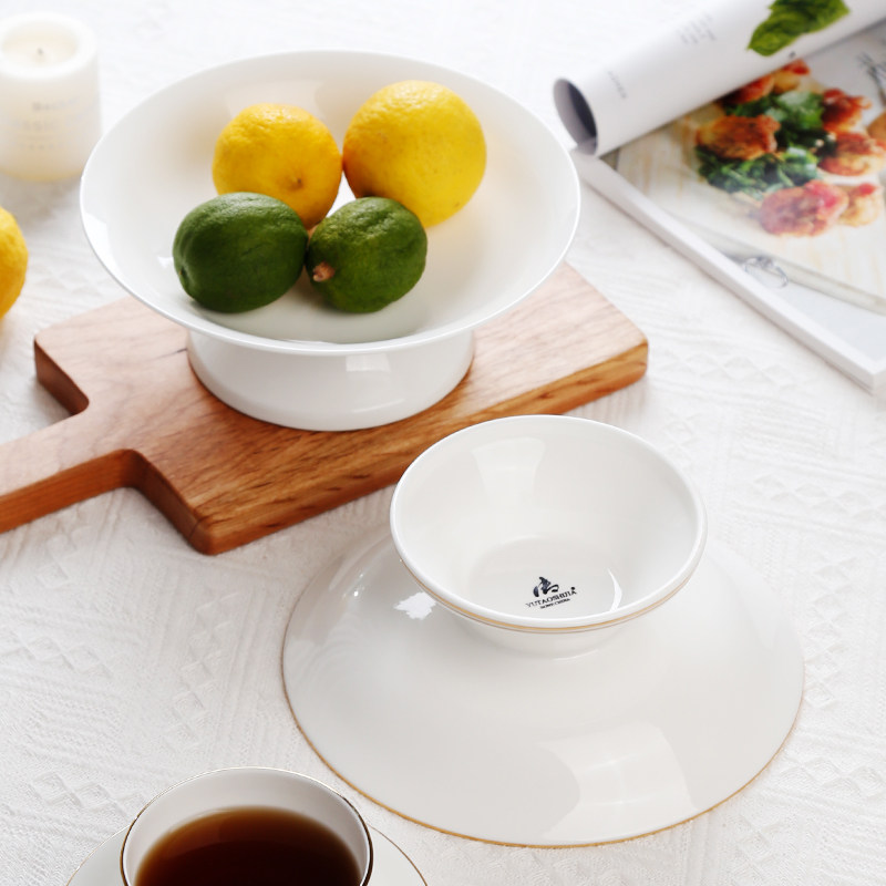 轻奢金边水果盘客r厅家用骨瓷高脚零食糕点盘茶点盘,淘宝优惠券,粉丝福利购,淘宝优惠卷