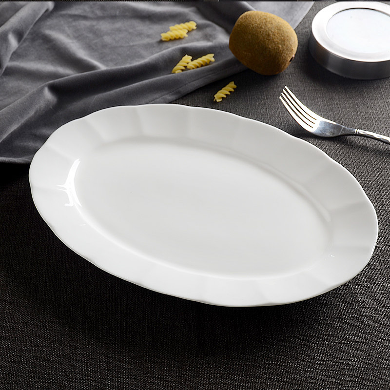 Pure White Bone Porcelain Personality Tableware Fish Tray Steamed Fish Tray Home Oval Ceramic Long Fish Tray Fish Big Tray