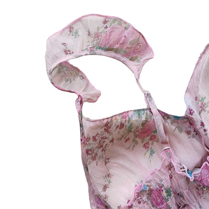 新世家族女士微透网纱睡裙吊带性感夏季碎花薄款显瘦无袖时尚睡衣