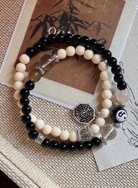 小众原创设计太极八卦手链女新中式国风黑色串珠水墨男生手串