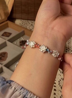 国潮新中式莲花手链高颜值气质送女友精致设计感彩色编绳国风