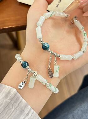 国风新中式平安喜乐钰竹节手链转运串珠复古风高级感设计礼物