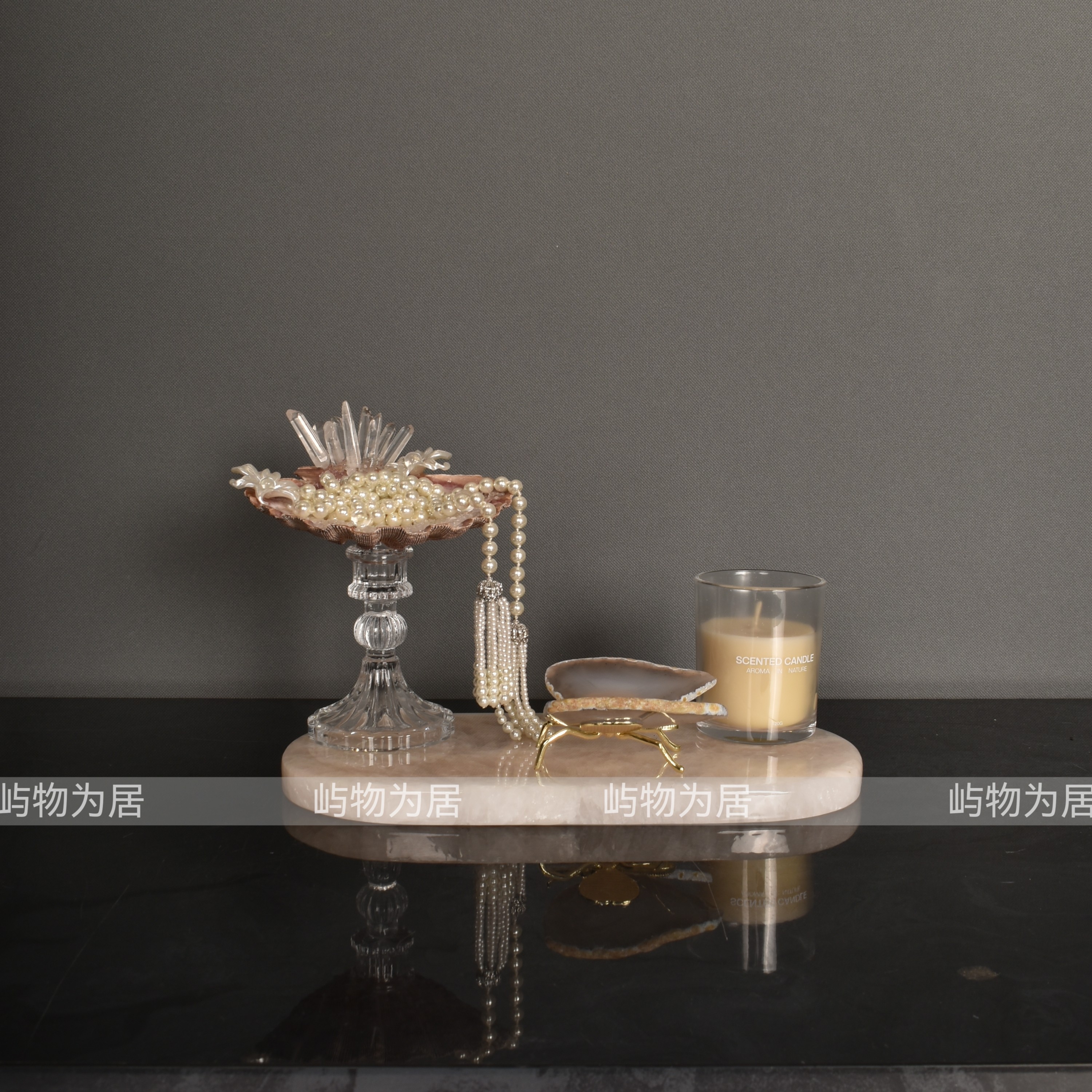 屿物为居 现代轻奢法式样板间桌面珠宝梳妆台女儿房托盘饰品摆件,淘宝优惠券,粉丝福利购,淘宝优惠卷
