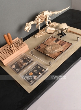 屿物为居 样板间架空层书房书桌恐龙化石考古研究主题摆件组饰品