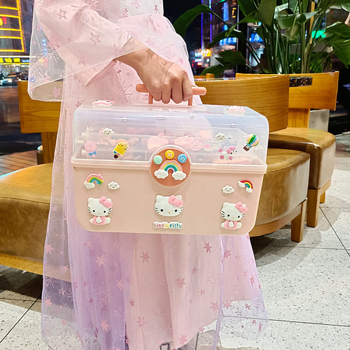 儿童发饰收纳盒女孩宝宝梳妆整理可爱多层皮筋头绳头饰饰品首饰盒 - 图2