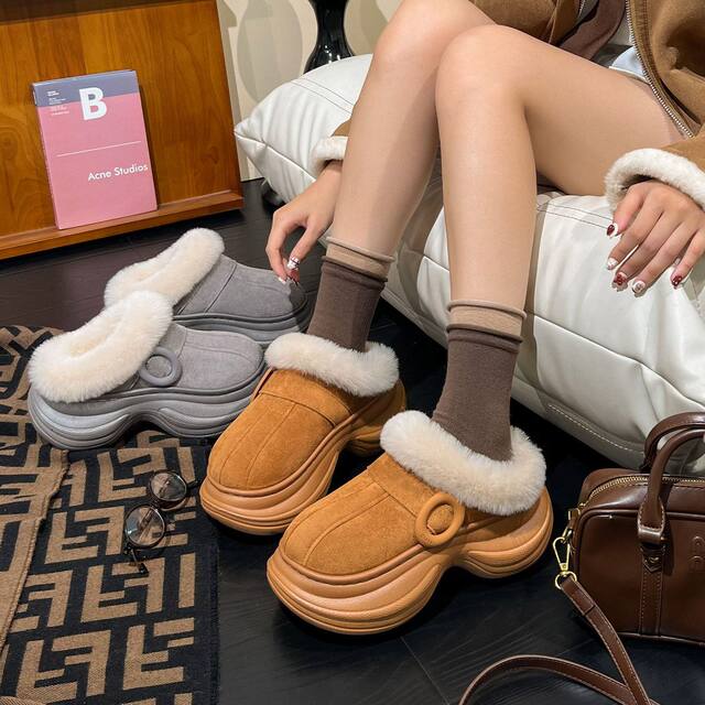 2025 Winter Small Cotton Slippers Platform Thick Sole 5cm