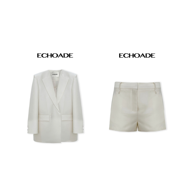ECHOADE日本进口丝毛混纺自带光泽高级感单驳领设计西装短裤套装-图3