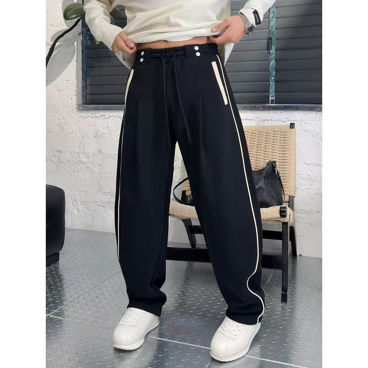 2568撞色线条摁扣弯刀卫裤冬季加绒加厚男士休闲微阔腿长裤子男裤,淘宝优惠券,粉丝福利购,淘宝优惠卷