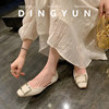 Rv square buckle flat shoes with raised nude color single shoes square toe