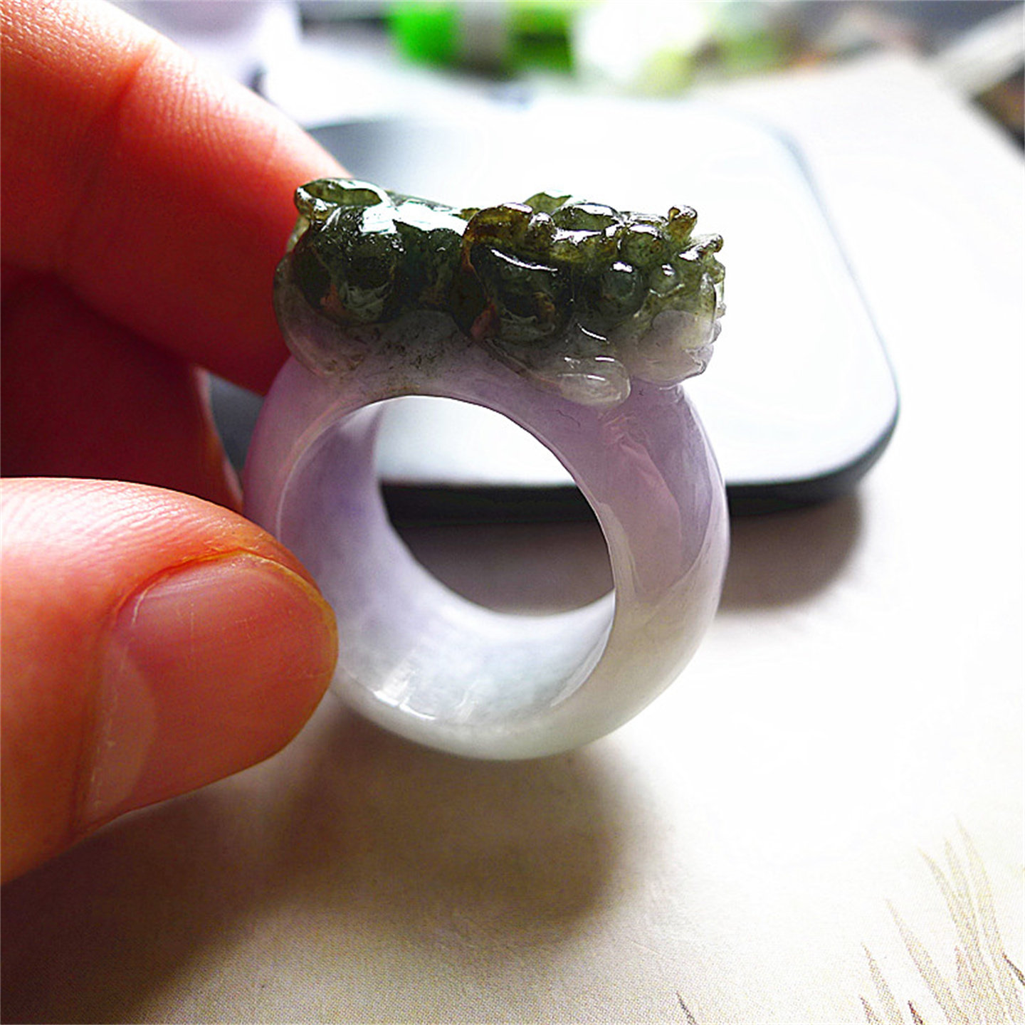 Natural Burmese jade A-grade old pit species exquisitely carved and moisturizing to attract wealth and treasure Pixiu ring with certificate