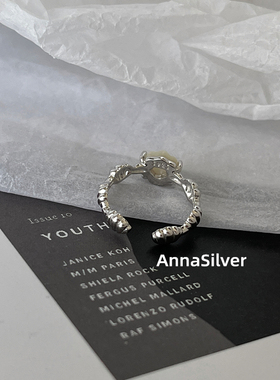 通体S925纯银时尚气质冷淡设计贝壳戒指开口指环