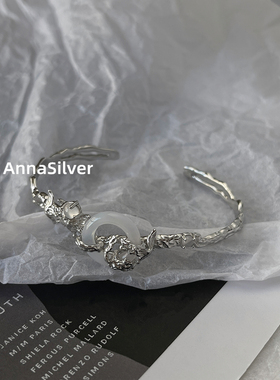 通体S925纯银时尚冷淡新中式蝴蝶白玛瑙手镯通勤气质银饰