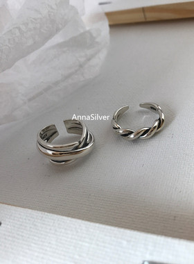 纯银做旧不规则线条缠绕戒指麻花