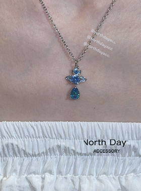 Adhoc Passion蔚蓝深海 蓝色系宝石土星人鱼泪水滴钛钢项链锁骨链