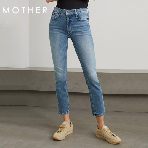 香港代购mother denim牛仔裤女小直筒九分高腰蓝色修身显瘦烟管裤 - 图2