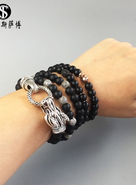 托马斯萨博龙头朋克风银手链现货