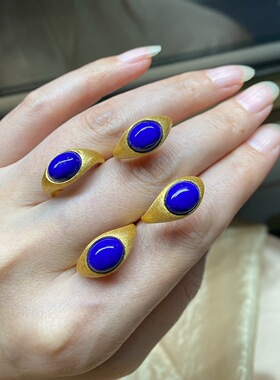 天然青金石戒指女款925银拉丝活扣精工简约气质百搭指环附证书
