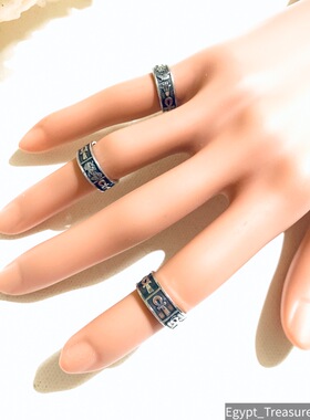 现货埃及银饰古埃及生命Ankh安卡925银尾戒 情侣尾戒 内部晕黑