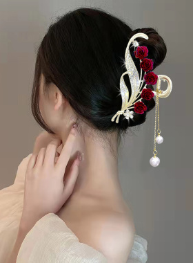 气质玫瑰花头发抓夹优雅发饰