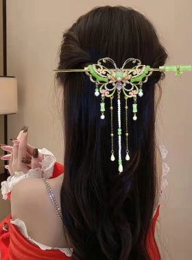 新中式莲花流苏气质发簪
