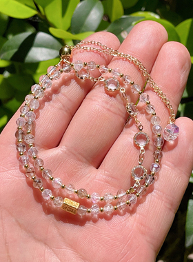 黑金超七 水晶手链女款铜发晶 晶发晶黑金发晶双圈手链手串手饰