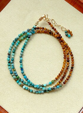 湖北绿松石 虎眼石 原创三圈手链 项链可调节