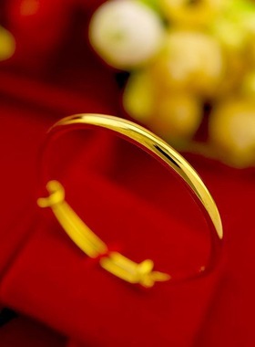 儿童宝宝手镯手镯小孩婴儿光面沙金手镯实推拉心镯子满月首饰