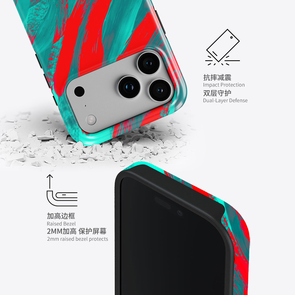 Acvoo质感绿色iPhone17Promax保护14适用于13苹果12油画油漆手机壳不掉漆防摔双层二合一mini可水洗