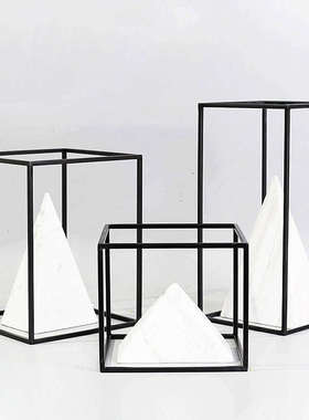 美式轻奢样板间书房桌面书柜装饰陈设工艺品摆件金属铁艺几何体