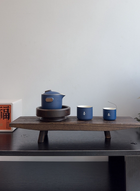 侘寂风黑色木质托盘长方形家用小型茶盘民宿高脚实木果盘装饰摆件