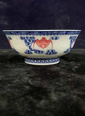 青花瓷碗家用7英寸面碗中式复古高档餐具景德镇瓷器玲珑碗釉里