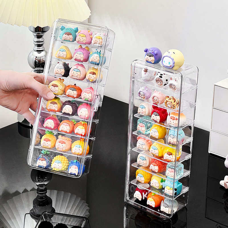 萌粒收纳盒桌面透明亚克力多层柜大容量展示架带盖防尘小摆件盒子,淘宝优惠券,粉丝福利购,淘宝优惠卷