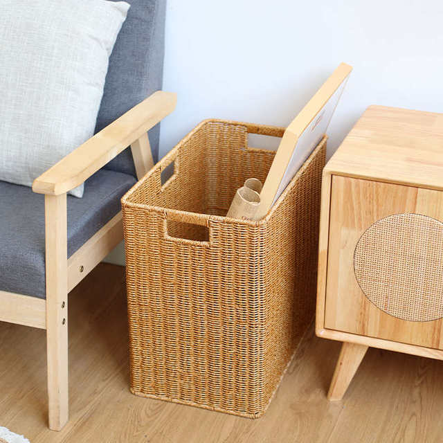 Home Good Point Imitation Rattan Storage Basket Extra Large Living Room TV Cabinet Shelf Storage Woven Basket Narrow Side Gap Basket