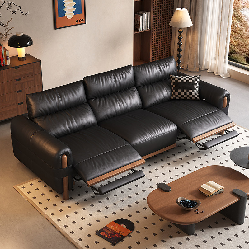 中古风黑胡桃木功能电动沙发客厅大小户型实木真皮沙发新款,淘宝优惠券,粉丝福利购,淘宝优惠卷