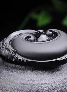 黑曜石如意水晶保平安饰品挂件
