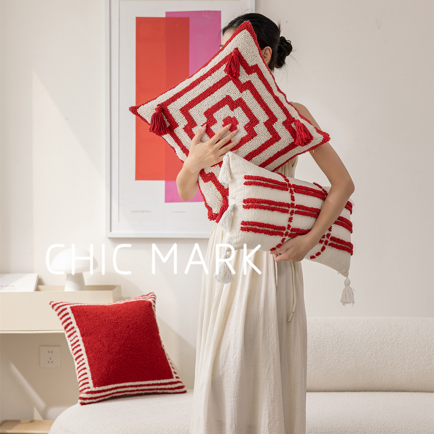 2026新年喜庆节日高级刺绣经典棋盘格抱枕沙发靠垫样板间装饰枕头,淘宝优惠券,粉丝福利购,淘宝优惠卷