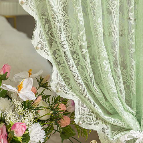 免打孔魔术贴穿杆窗帘窗纱帘法式白色蕾丝客厅阳台飘窗门帘短隔断 - 图3