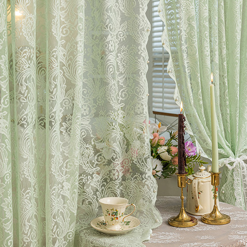 免打孔魔术贴穿杆窗帘窗纱帘法式白色蕾丝客厅阳台飘窗门帘短隔断 - 图0