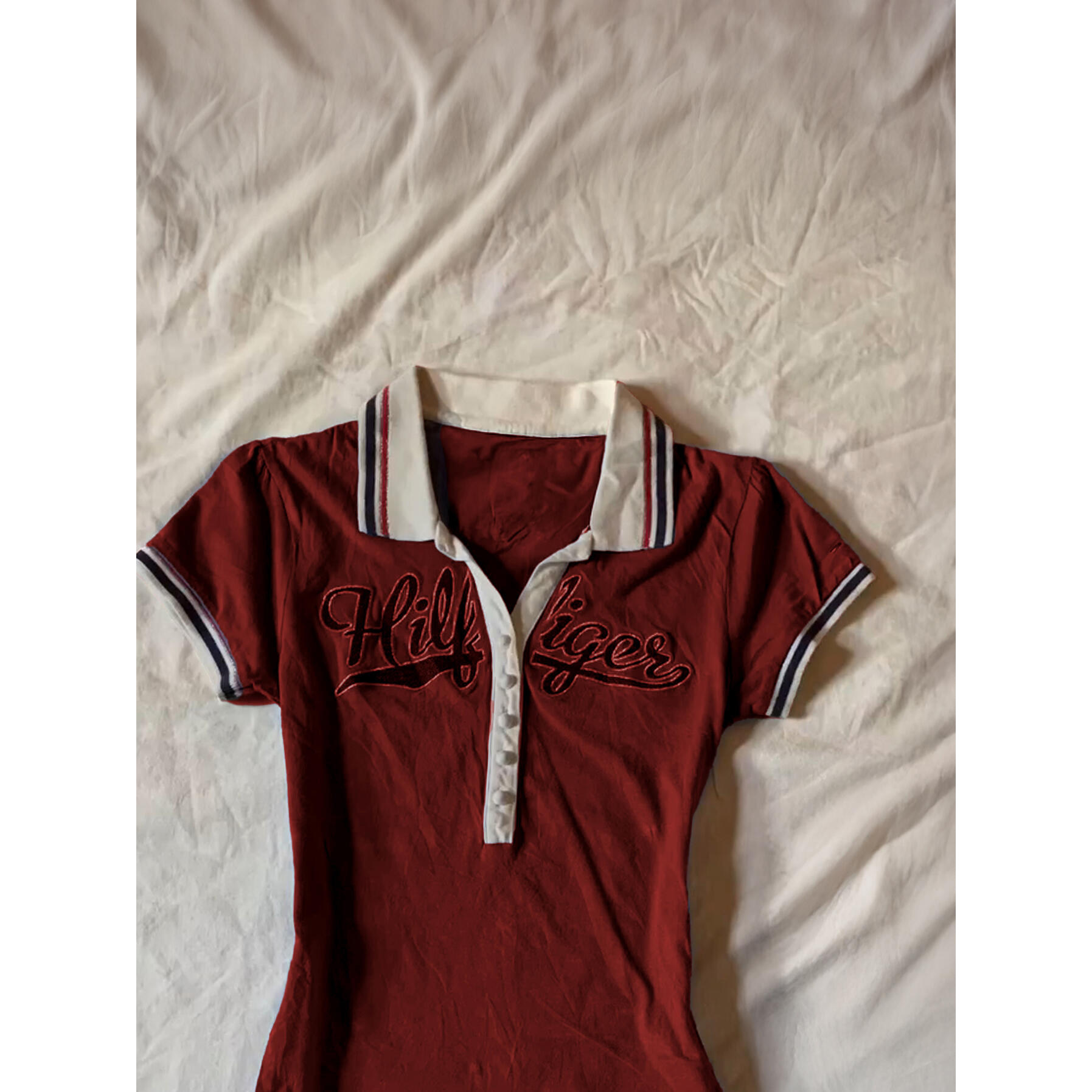 涂涂和阿冉 原创复古红色字母短袖T恤女收腰设计感小众POLO衫上衣,淘宝优惠券,粉丝福利购,淘宝优惠卷