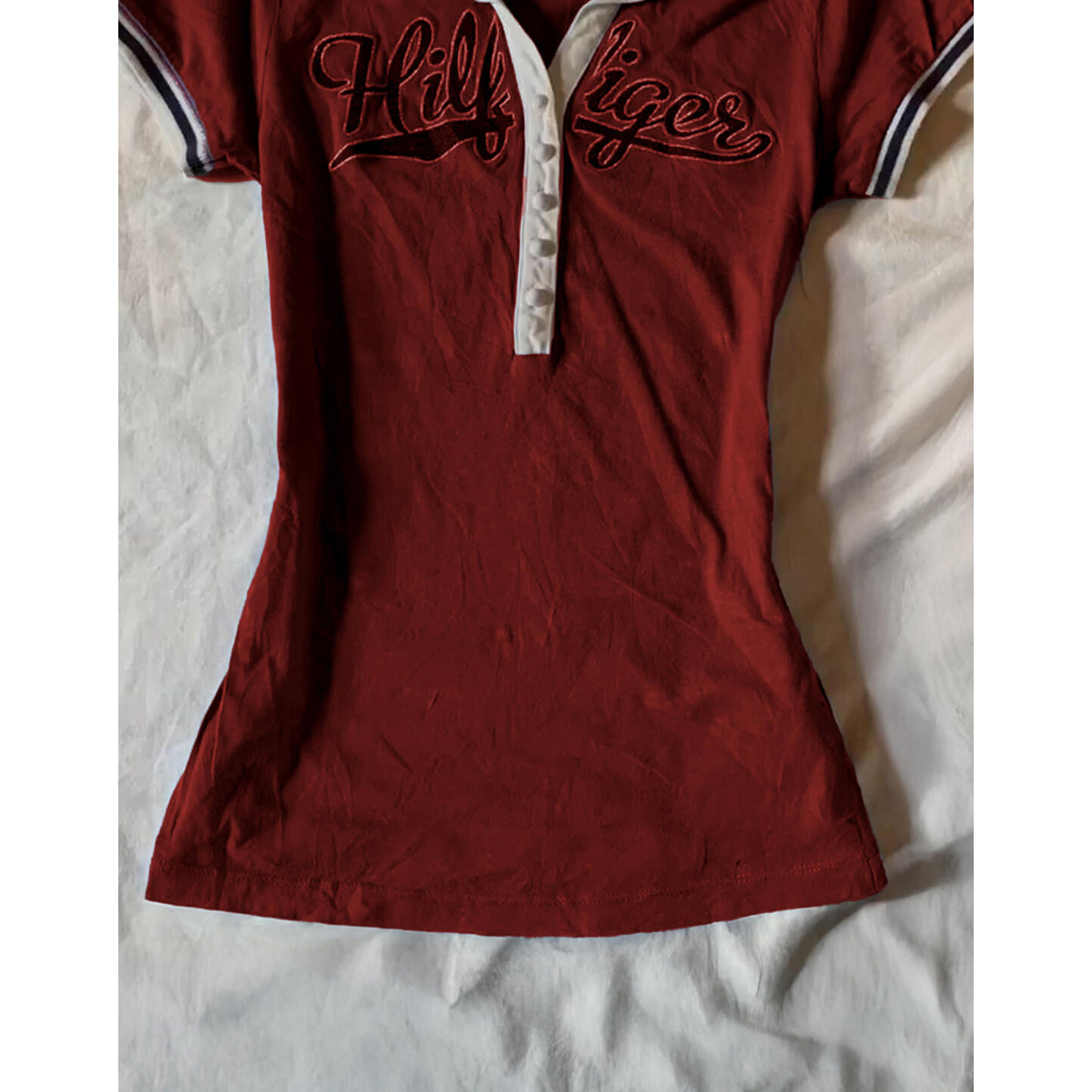 涂涂和阿冉 原创复古红色字母短袖T恤女收腰设计感小众POLO衫上衣,淘宝优惠券,粉丝福利购,淘宝优惠卷