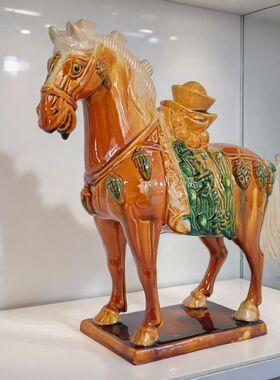 招财陶瓷马摆件马上有钱马上发