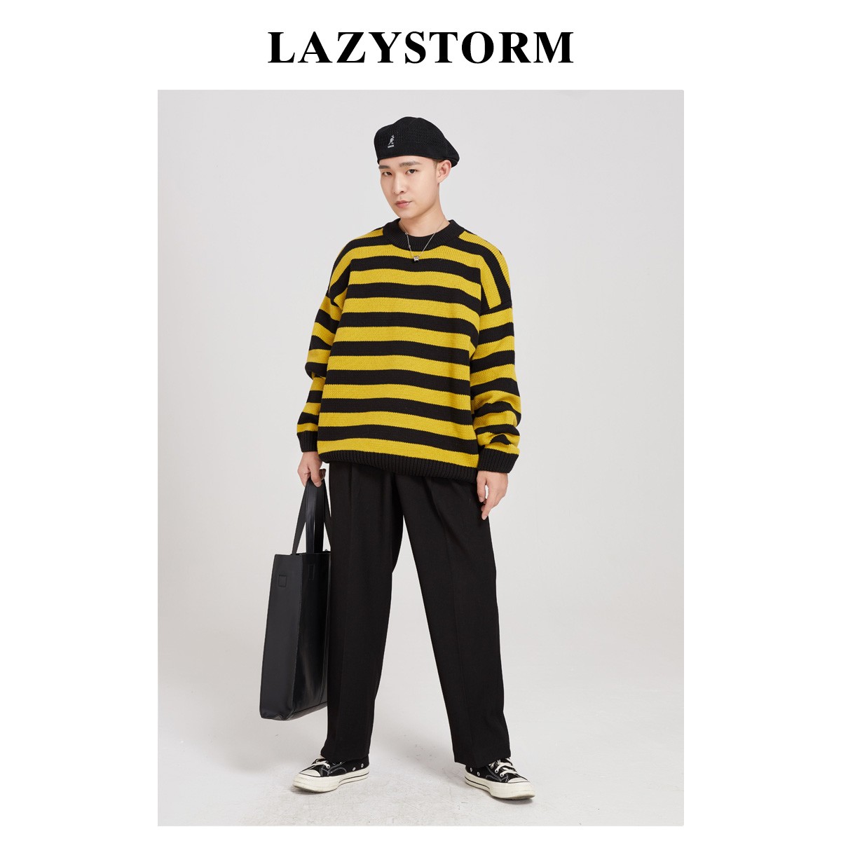 LAZYSTORM 2023秋冬季潮流条纹针织衫男 宽松线衣时尚毛衣 情侣款