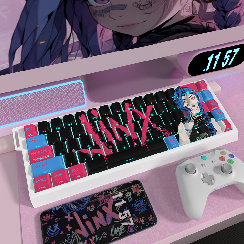 金克斯二次元主题键帽原厂侧刻透光pbt适配磁轴ND63Ace60made68 - 图0