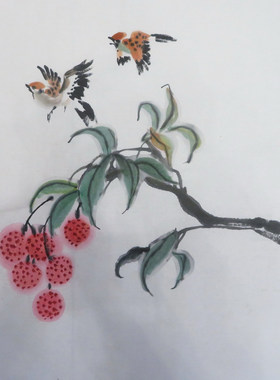 手绘大写意花鸟画国画客厅装饰挂画无款画芯三尺斗方特价HH531224