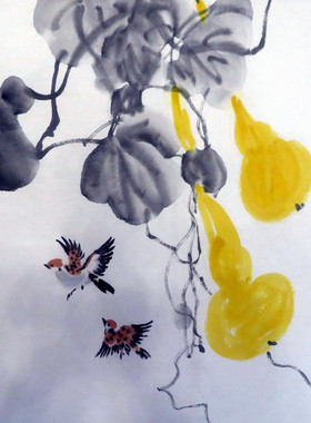 手绘大写意花鸟画国画客厅装饰挂画无款画芯三尺斗方特价HH531203