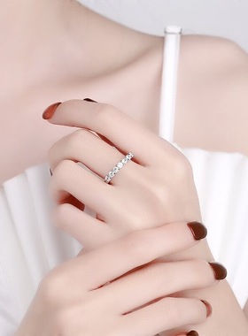 网红爆款戒指七公主排戒欧美奢华半圈镶嵌仿真钻百搭婚戒女轻奢