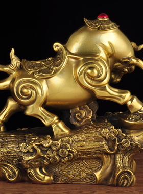 黄铜天道酬勤牛摆件生肖牛招财家居客厅电视柜装饰品乔迁开业礼品