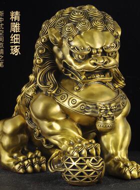 纯黄铜狮子摆件店铺家居门口一对大号狮子北京宫门狮玄关装饰品
