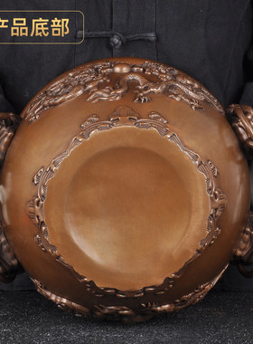 紫铜狮首龙纹缸摆件招财聚宝盆复古中国风摆设家居客厅玄关装饰品