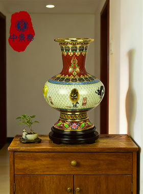 北京珐琅景泰蓝花瓶15寸五牛图